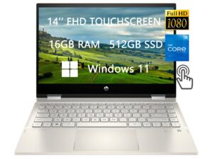 hp pavilion 14 fhd spin 2-in-1 convertible touchscreen laptop, 2023 newest upgrade, intel core i5-1135g7, 16gb ram, 512gb ssd, hdmi, fp reader, wins 11, school & business ready, rokc hdmi cable, gold