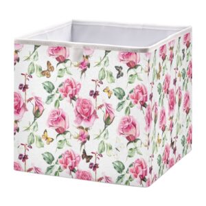kigai rose butterfly cube storage bin, 11x11x11 in collapsible fabric storage cubes organizer portable storage baskets for shelves, closets, laundry, nursery, home decor