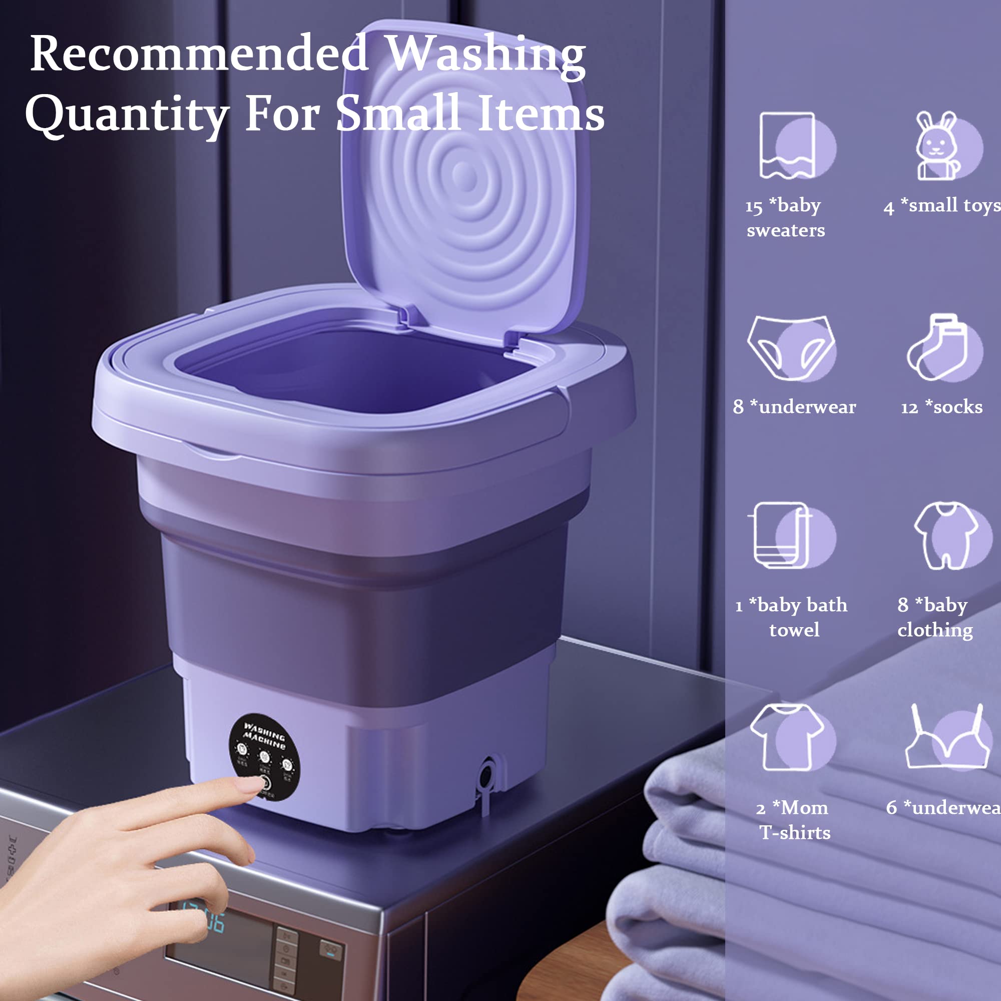 Portable Washing Machine, Mini Foldable Washer for Apartment, Laundry, Camping, RV, Travel, Underwear, Socks, Baby clothes, Lightweight and Easy to Carry (Purple)