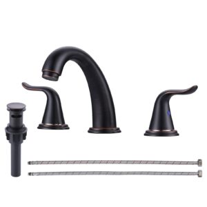 wowow widespread bathroom faucet oiled rubbed bronze bathroom sink faucet 3 hole vanity faucet 2 handle basin faucet 8 inch mixer tap with pop up drain and supply hose