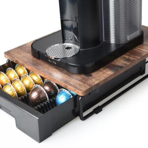 EVERIE Wooden Coffee Pod Storage Drawer Holder Compatible with Nespresso Vertuoline Capsules, Rustic Brown, NP01-WD01