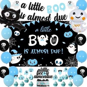 halloween baby shower decorations for boy, a little boo is almost due baby shower decorations blue and black ghost bat foil balloons little boo party decor, halloween boy birthday party decorations