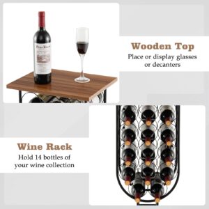 Giantex 14-Bottle Wine Rack Freestanding Floor - 30" Standing Wine Rack with Detachable and Lockable Wheels, Vertical Wine Holder Stand, Metal Wine Storage Racks with Wooden Top for Living Room, Black