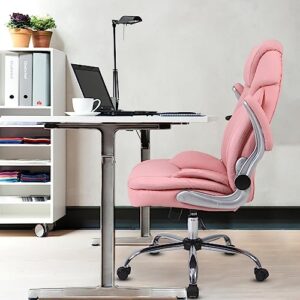 Comermax Ergonomic Executive Office Chairs with Adjustable Lumbar Support, 90-120° Rocking Managerial Chair Swivel Desk Chairs with Padded Flip-up Armrests (Pink), Medium(300lbs)