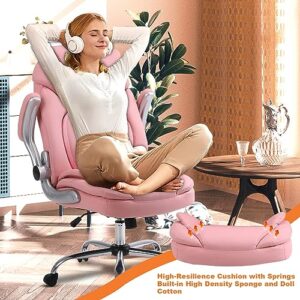 Comermax Ergonomic Executive Office Chairs with Adjustable Lumbar Support, 90-120° Rocking Managerial Chair Swivel Desk Chairs with Padded Flip-up Armrests (Pink), Medium(300lbs)