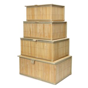 storagether wicker basket with lid bamboo storage box for shelf bamboo decor storage boxes with lids-rectangle decorative basket with lid organizer for bedroom,living room (set of 4,natural)