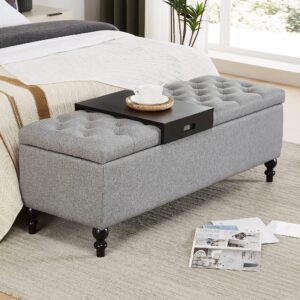 kinmars Ottoman with Storage for Bedroom End of Bed Storage Bench,51-inch Large Upholstered Storage Ottoman for Bedroom and Living Room (Grey-tp)