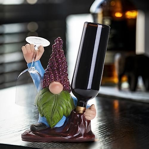 Grape Gnome Wine Bottle Holder, Blue Resin Elf Dwarf Wine Holder Set 1 Can Hold A Goblets Unique Wine Bottle Rack Tabletop Bar Kitchen Party Christmas Decoration Gift for Father/Mother/Wine Lover