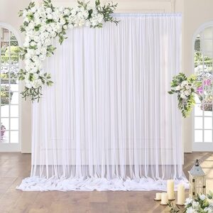 tao-ge 10ft x 10ft white sheer tulle backdrop curtains for party wedding wrinkle free curtain backdrops drapes for baby shower birthday party photo back drop background home decorations