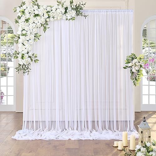 Tao-Ge 10ft x 10ft White Sheer Tulle Backdrop Curtains for Party Wedding Wrinkle Free Curtain Backdrops Drapes for Baby Shower Birthday Party Photo Back Drop Background Home Decorations