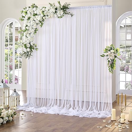 Tao-Ge 10ft x 10ft White Sheer Tulle Backdrop Curtains for Party Wedding Wrinkle Free Curtain Backdrops Drapes for Baby Shower Birthday Party Photo Back Drop Background Home Decorations