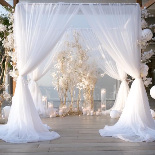 Tao-Ge 10ft x 10ft White Sheer Tulle Backdrop Curtains for Party Wedding Wrinkle Free Curtain Backdrops Drapes for Baby Shower Birthday Party Photo Back Drop Background Home Decorations