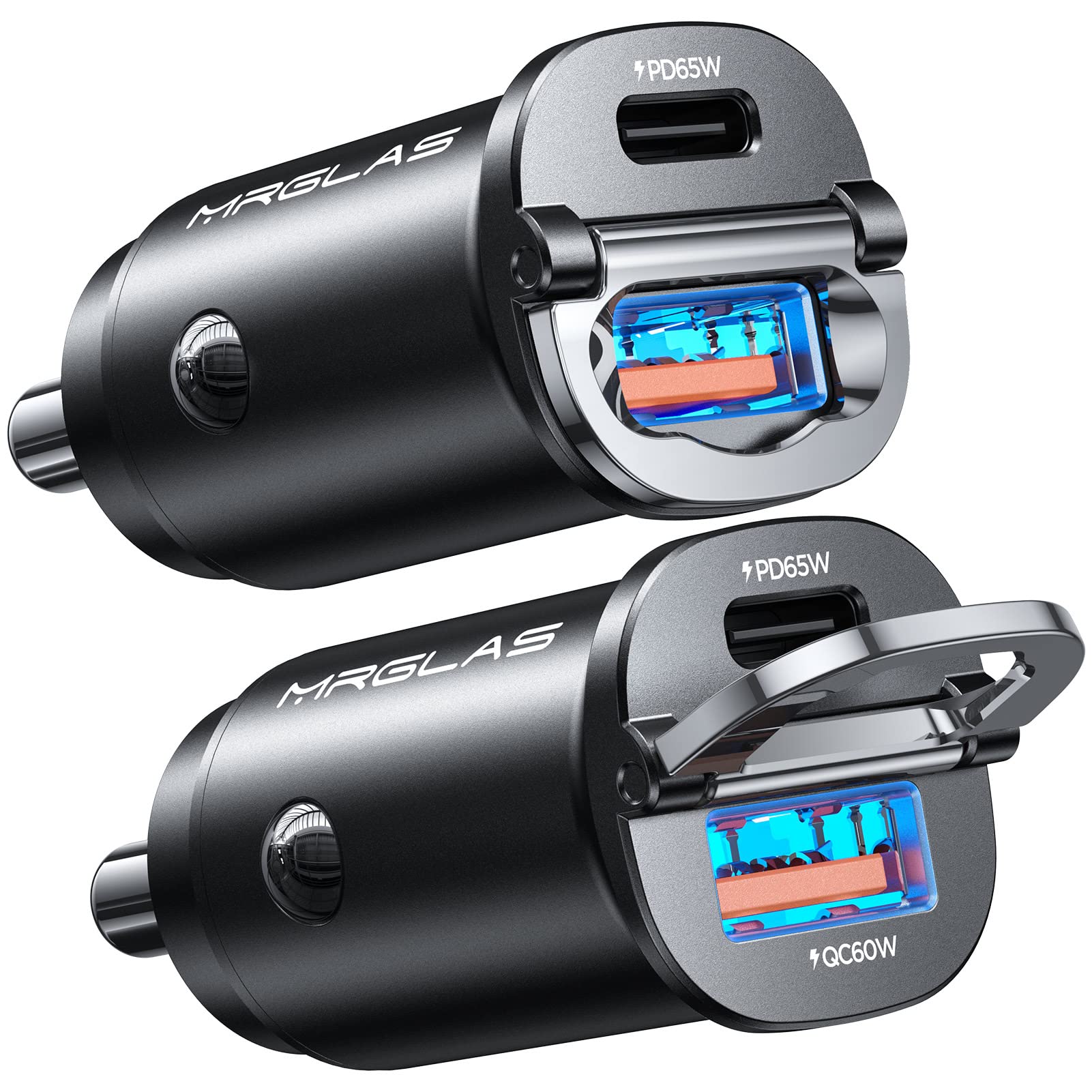 MRGLAS [2-Pack]125W USB C Car Charger, Mini Metal USB C Car Charger Adapter Fast Charging PD65W & QC60W Dual Port Type C Car Cigarette Lighter USB Charger for iPhone 15 14 ProMax iPad Samsung Macbook