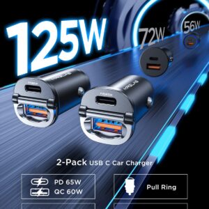 MRGLAS [2-Pack]125W USB C Car Charger, Mini Metal USB C Car Charger Adapter Fast Charging PD65W & QC60W Dual Port Type C Car Cigarette Lighter USB Charger for iPhone 15 14 ProMax iPad Samsung Macbook