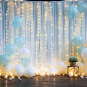 White Sheer Tulle Backdrop Curtains with Lights String for Party Wedding Wrinkle Free Curtain Backdrops Drapes for Baby Shower Birthday Party Photo Back Drop Background Home Decorations 10ft x 8ft