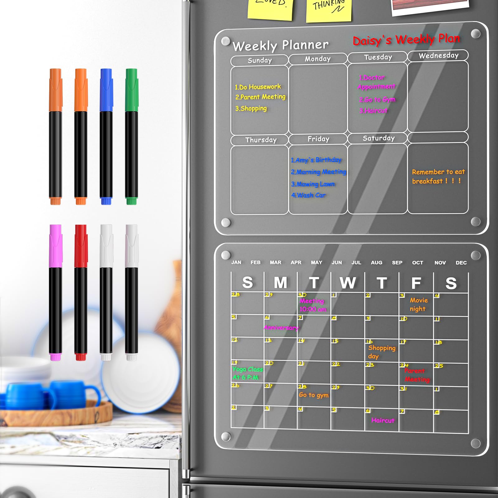 Polegas Magnetic Calendar for Fridge, 16"x12" Acrylic Dry Erase Board, Clear Erasable Refrigerator Monthly Weekly Calendar White Board, Magnet Whiteboard Planner Small Schedule Board to Do List