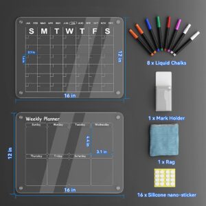 Polegas Magnetic Calendar for Fridge, 16"x12" Acrylic Dry Erase Board, Clear Erasable Refrigerator Monthly Weekly Calendar White Board, Magnet Whiteboard Planner Small Schedule Board to Do List