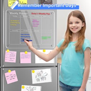 Polegas Magnetic Calendar for Fridge, 16"x12" Acrylic Dry Erase Board, Clear Erasable Refrigerator Monthly Weekly Calendar White Board, Magnet Whiteboard Planner Small Schedule Board to Do List