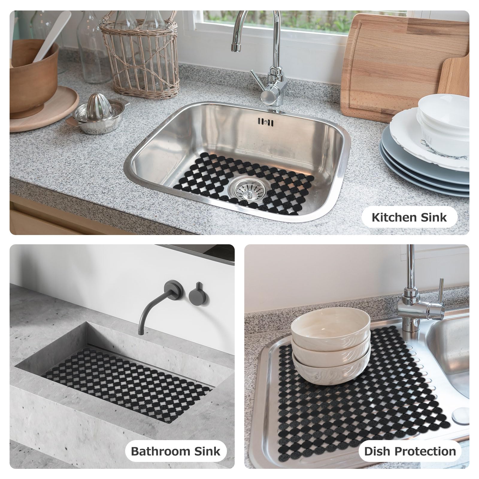 YTCYKJ Kitchen Sink Mat for Stainless Steel/Ceramic Sinks,2 Pack Dish Sink Mats for Kitchen Sink with Scissors, Fast Draining,Easy to Clean,DIY Cut,15.7 X 11.8 Inch(Dark Black)