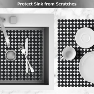 YTCYKJ Kitchen Sink Mat for Stainless Steel/Ceramic Sinks,2 Pack Dish Sink Mats for Kitchen Sink with Scissors, Fast Draining,Easy to Clean,DIY Cut,15.7 X 11.8 Inch(Dark Black)
