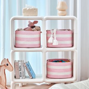 R RUNKA 3 Pack Storage Basket for Cabinet and Toy Organization - 13"x9.8"x8.7" Pink Baskets for Girls - Baby Toy Bin - Toy Storage Organizer - Ideal for Empty Gift Baskets to Fill -White & Pink