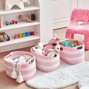 R RUNKA 3 Pack Storage Basket for Cabinet and Toy Organization - 13"x9.8"x8.7" Pink Baskets for Girls - Baby Toy Bin - Toy Storage Organizer - Ideal for Empty Gift Baskets to Fill -White & Pink