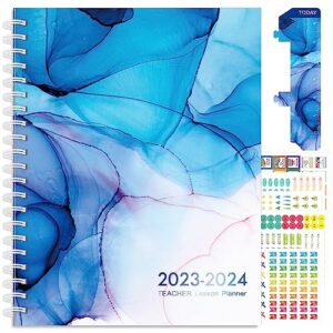 teacher planner 2023-2024, weekly and monthly planners 2023-2024 for women & men in jul.2023 - jun.2024, 8.5"x 11" marked tabs, hardcover with elastic closure, back pocket, twin-wire binding (marble)