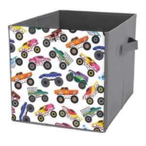 damtma storage cubes color monster trucks 11 inch cube storage bin with handles cartoon car fabric collapsible cube baskets for shelf toys clothing books