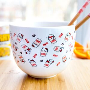 Toynk Sanrio Hello Kitty x Nissin Cup Noodles Ceramic Dinnerware Set | Includes 20-Ounce Ramen Noodle Bowl and Wooden Chopsticks