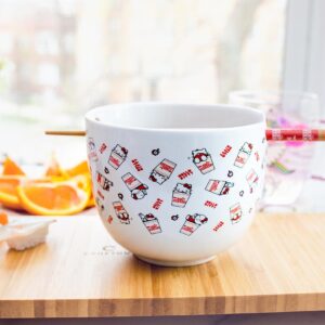 Toynk Sanrio Hello Kitty x Nissin Cup Noodles Ceramic Dinnerware Set | Includes 20-Ounce Ramen Noodle Bowl and Wooden Chopsticks