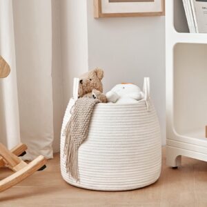 R RUNKA Nursery Laundry Basket | Kids Hamper for Blankets, Pillows,Toys (15"x 13")| Baby Toy Basket | Nursery Storage for Boho Room Decor | Ideal Gift for Baby Showers| White