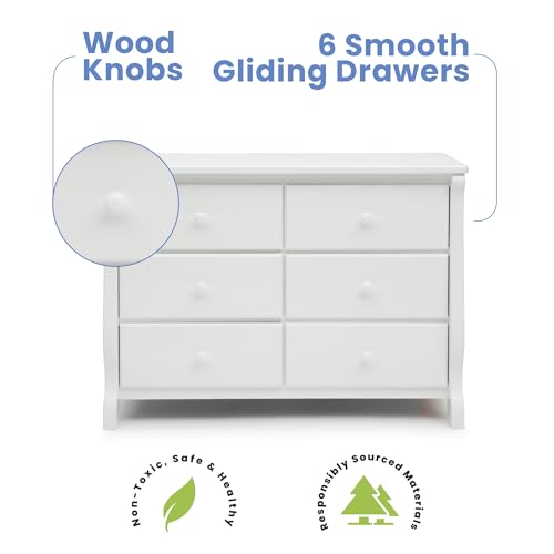 Delta Children Universal 6 Drawer Dresser with Interlocking Drawers - Greenguard Gold Certified, White