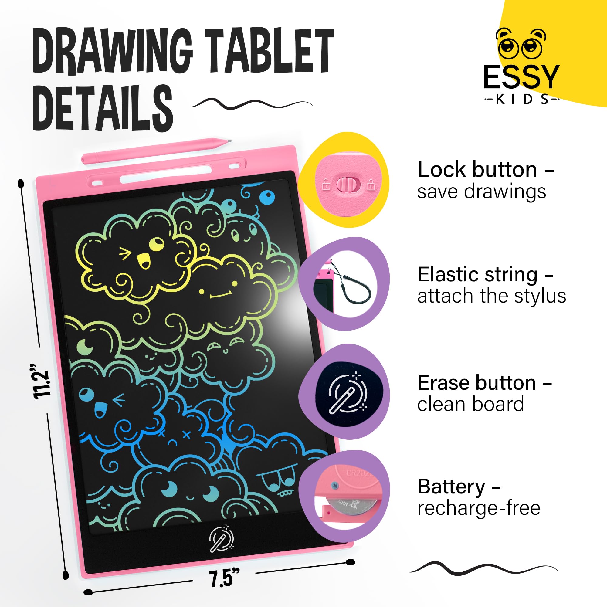 Essy Kids 12“ LCD Writing Tablet for Kids Drawing Tablet Kids Writing Tablet LCD Drawing Tablet for Kids Toddler Writing Tablet Kids Drawing Board