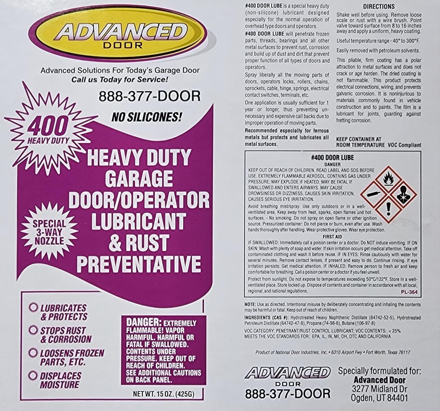 Garage Door Lube and Rust Preventative | 12' Spray Range | No Silicones | Dries Clear | Oil Based Lubricant | 15oz | Reduce Noise | Quiet Squeaks (Single)