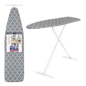 ironing board full size; made in usa by seymour home products (grey lattice) bundle includes cover + pad | iron board w/steel t-legs adjustable from tabletop up to 35" high
