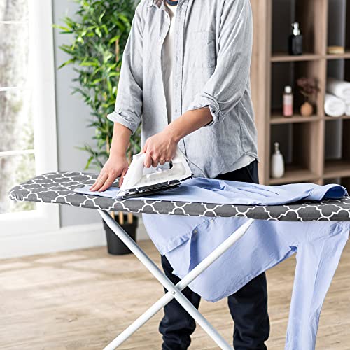 Ironing Board Full Size; Made in USA by Seymour Home Products (Grey Lattice) Bundle Includes Cover + Pad | Iron Board w/Steel T-Legs Adjustable from Tabletop up to 35" High