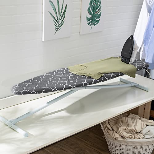 Ironing Board Full Size; Made in USA by Seymour Home Products (Grey Lattice) Bundle Includes Cover + Pad | Iron Board w/Steel T-Legs Adjustable from Tabletop up to 35" High