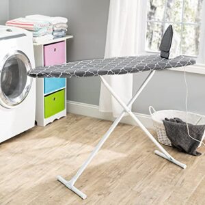 Ironing Board Full Size; Made in USA by Seymour Home Products (Grey Lattice) Bundle Includes Cover + Pad | Iron Board w/Steel T-Legs Adjustable from Tabletop up to 35" High