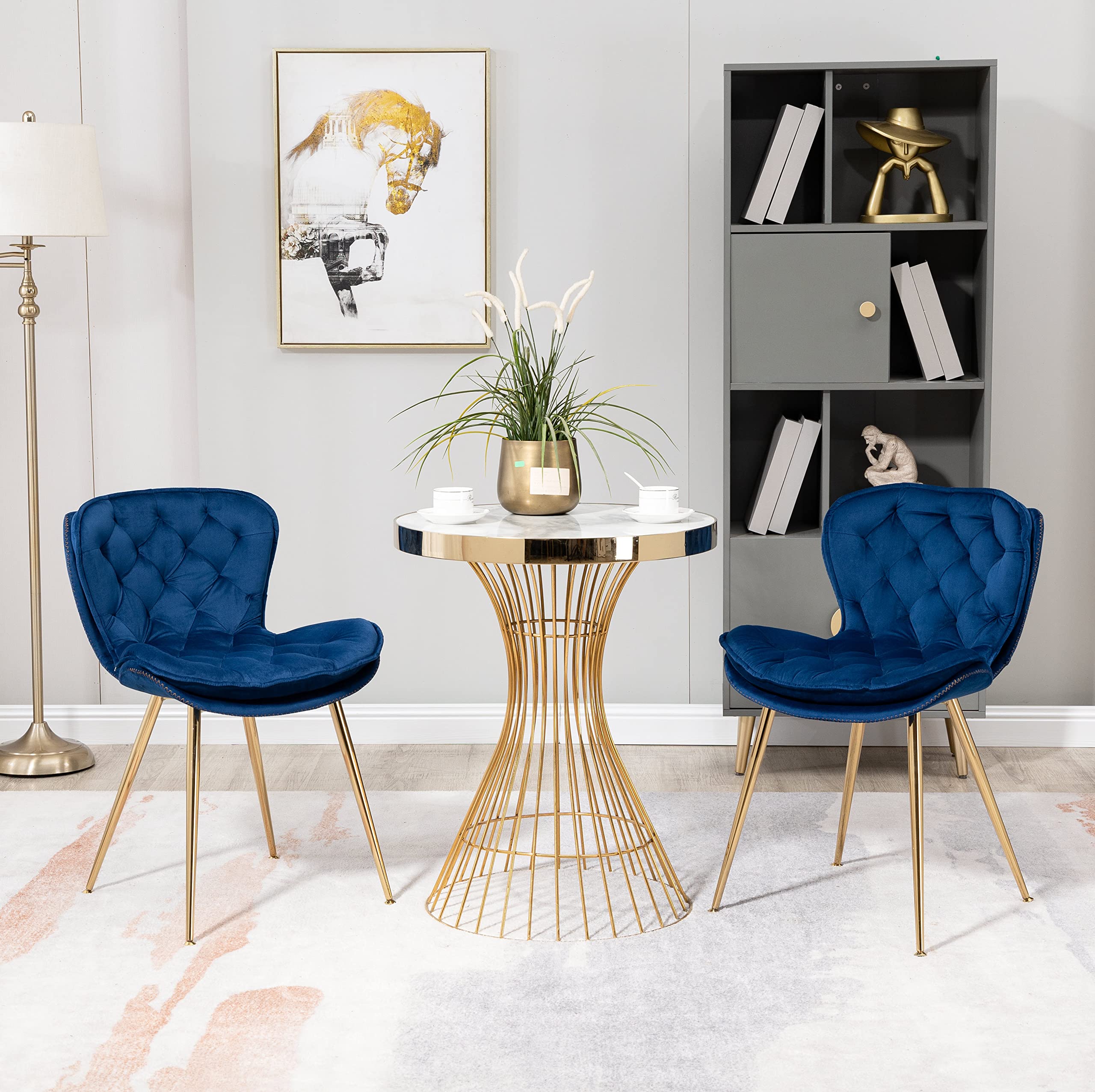 LifeSky Modern Dining Chair Set - Velvet Upholstered Dining Chairs Set of 2 - Accent Chairs Set with Gold Metal Legs for Dining Room Navy