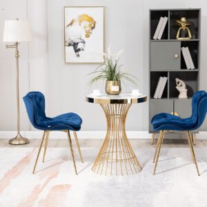 LifeSky Modern Dining Chair Set - Velvet Upholstered Dining Chairs Set of 2 - Accent Chairs Set with Gold Metal Legs for Dining Room Navy