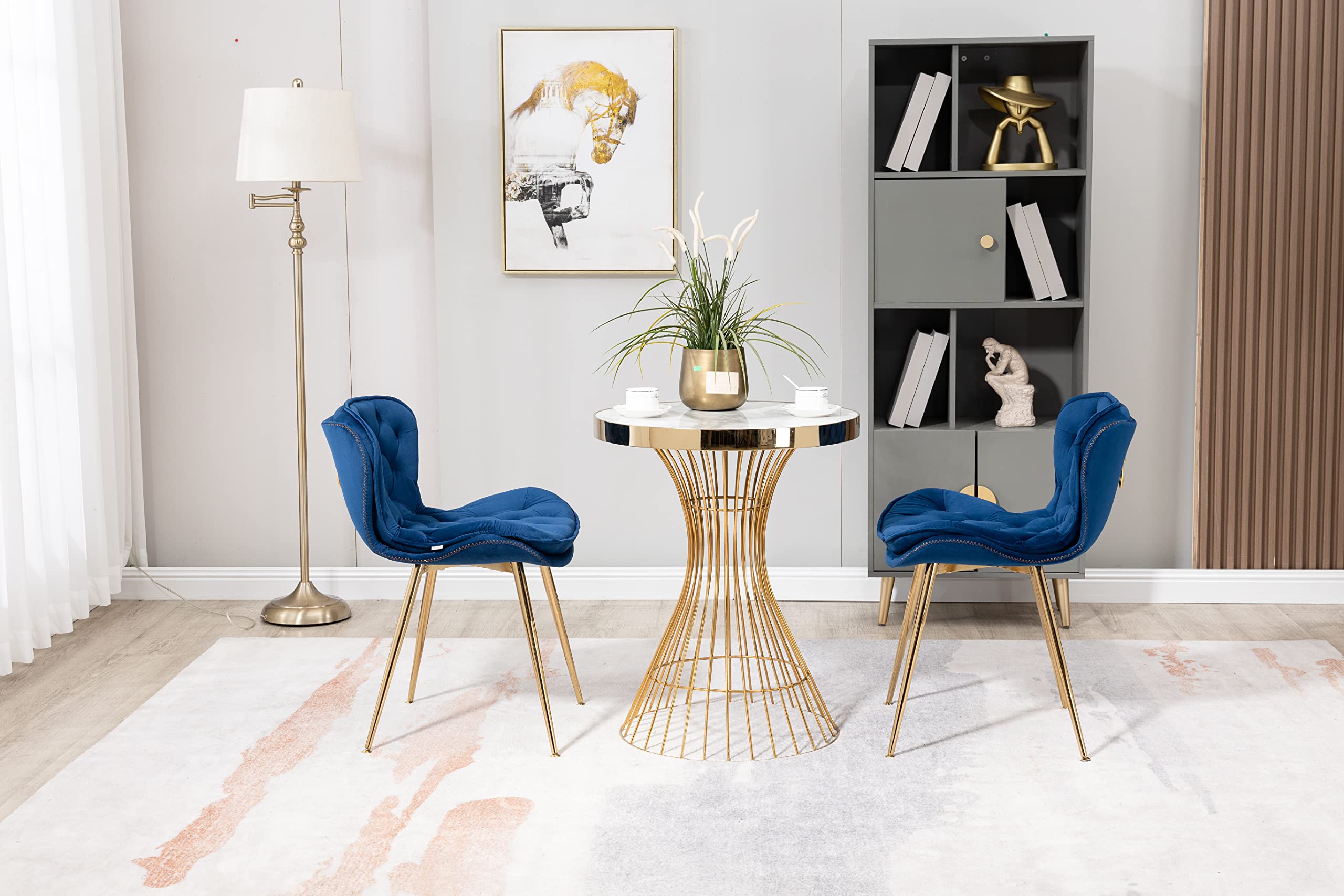 LifeSky Modern Dining Chair Set - Velvet Upholstered Dining Chairs Set of 2 - Accent Chairs Set with Gold Metal Legs for Dining Room Navy