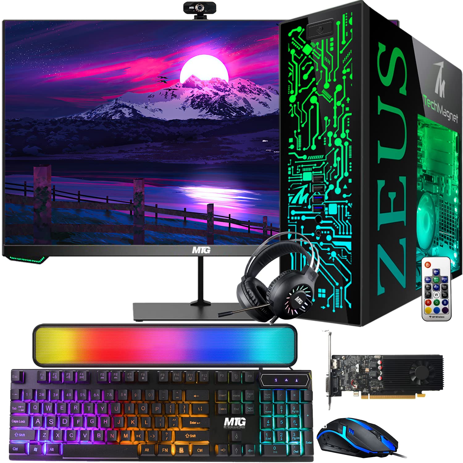 TechMagnet Gaming Desktop PC, Intel i5 6th Gen, Zeus Pro 6, GT 1030, 32GB RAM ARGB, 256GB SSD + 1TB HDD 27 Inch 165hz Gaming Monitor, RGB Front Panel 385 Patterns, RGB Kit, Win 10 Pro (Renewed)