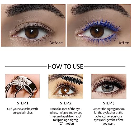 3 Color Colored Mascara Set,Green Blue Purple Mascara Colorful Long Lasting Waterproof Hyperallergenic Mascara for Eyelashes,Purple Blue Green Mascara for Eyelashes Women's Volumizing Eye Mascara Set