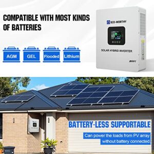 ECO-WORTHY 5000W Solar Hybrid Inverter Charger, Multiple Parallel Convert 48V DC to 120V-240V AC, Built in 80A MPPT Charge Controller, Work with Lead Acid/LiFePO4(Parallel+Batteryless+Grid Feedback)
