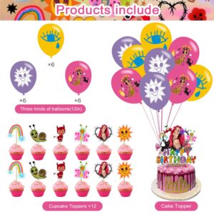 32Pcs Manana Birthday Party Decorations,Party Supply Set for Kids with 1 Happy Birthday Banner Garland , 13 Cupcake Toppers,18 Balloons for Karol G Party Supplies