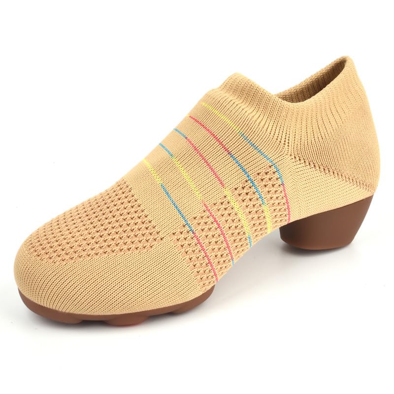 Women's Jazz Shoes Slip-on Jazz Dance Shoes Breathable Athletic Soft Sole Teacher Shoes Fitness Exercise Yoga 3 CM Heel FZBN339