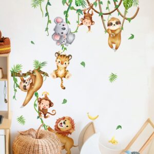 runtoo jungle animal wall decals monkey koala lion wall art stickers for nursery kids bedroom home decor