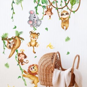 Runtoo Jungle Animal Wall Decals Monkey Koala Lion Wall Art Stickers for Nursery Kids Bedroom Home Decor