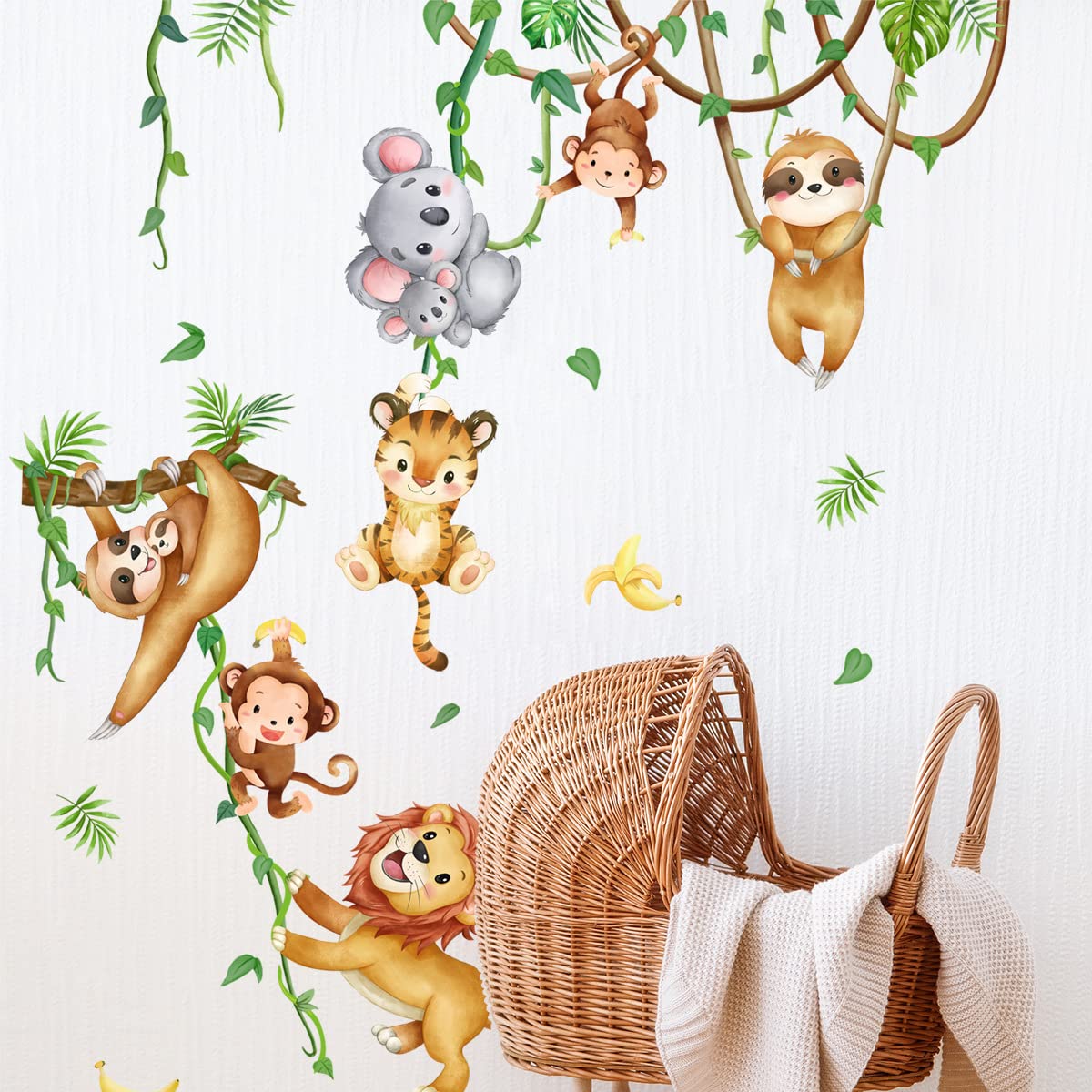 Runtoo Jungle Animal Wall Decals Monkey Koala Lion Wall Art Stickers for Nursery Kids Bedroom Home Decor