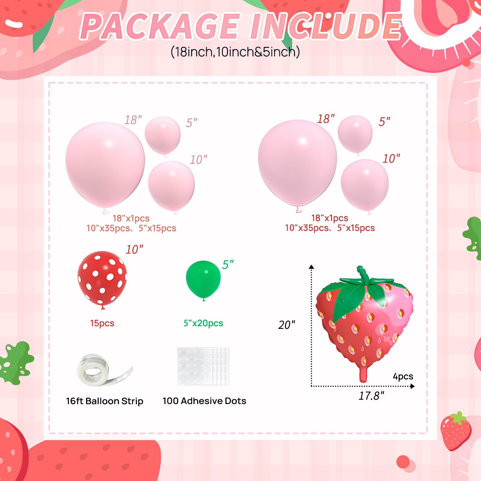 JOGAMS Strawberry Balloon Arch Kit, Strawberry Party Decorations with Red Polka Dot Strawberry Balloons for Strawberry/Berry First/Sweet One Themed Baby Shower Birthday Party Supplies for Girl